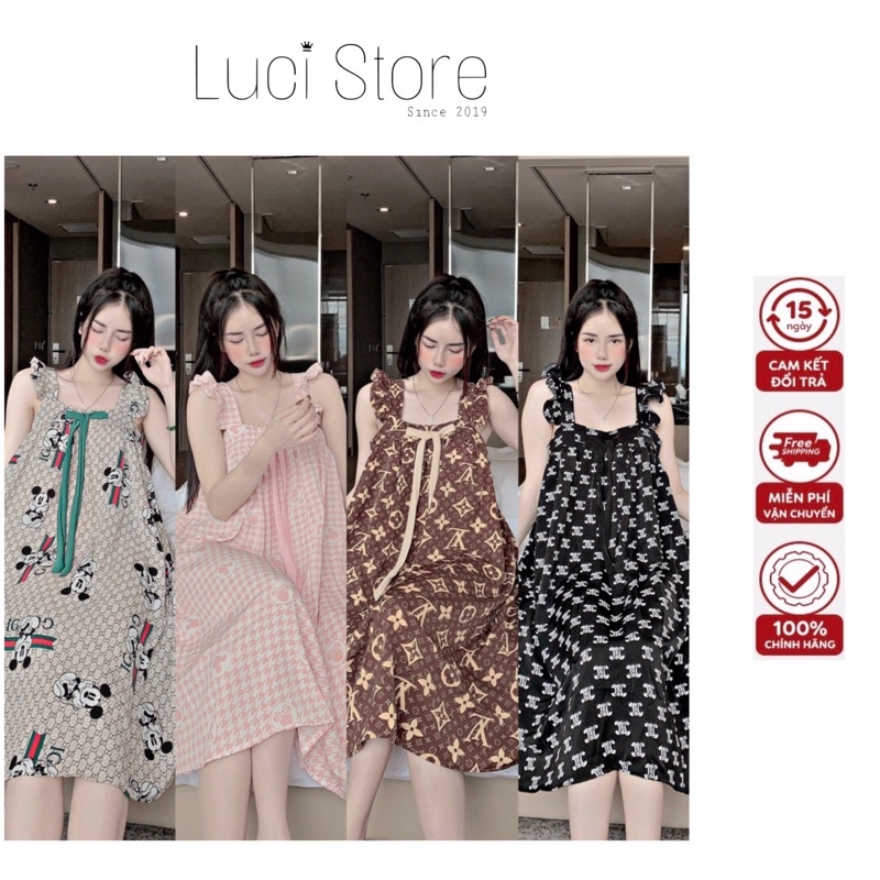 Đầm váy Lụa mặc ngủ mặc nhà cánh tiên 2 dây bản to dễ thương - bầu bí sau sinh mặc thoải mái