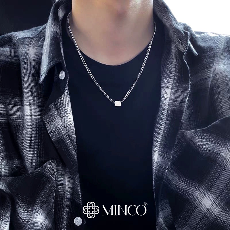 Dây chuyền nam nữ Square unisex Minco Accessories khối vuông màu Bạc phụ kiện thời trang phong cách Hàn Quốc DT90
