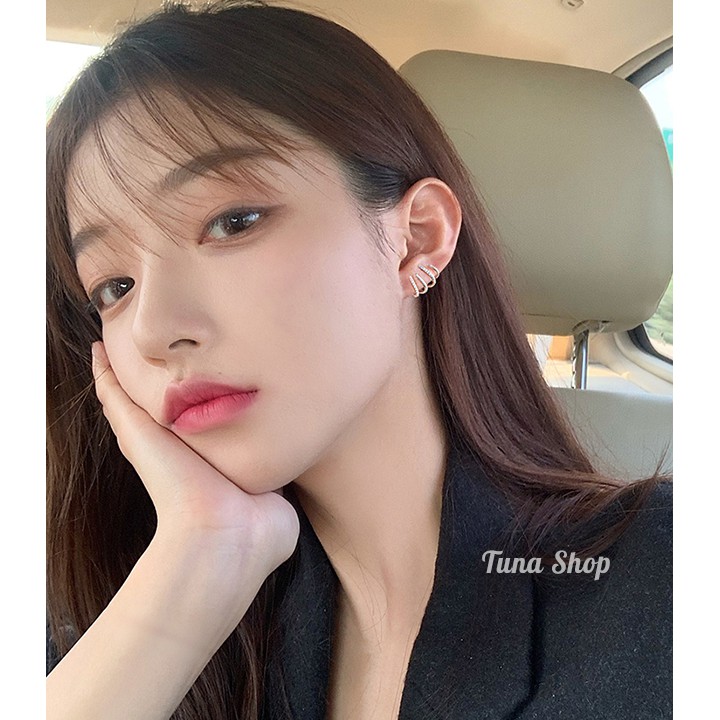 Khuyên tai bạc nữ, bông tai bạc gắn đá, Khuyên tai cá tính kẹp vành tai TUNA SILVER
