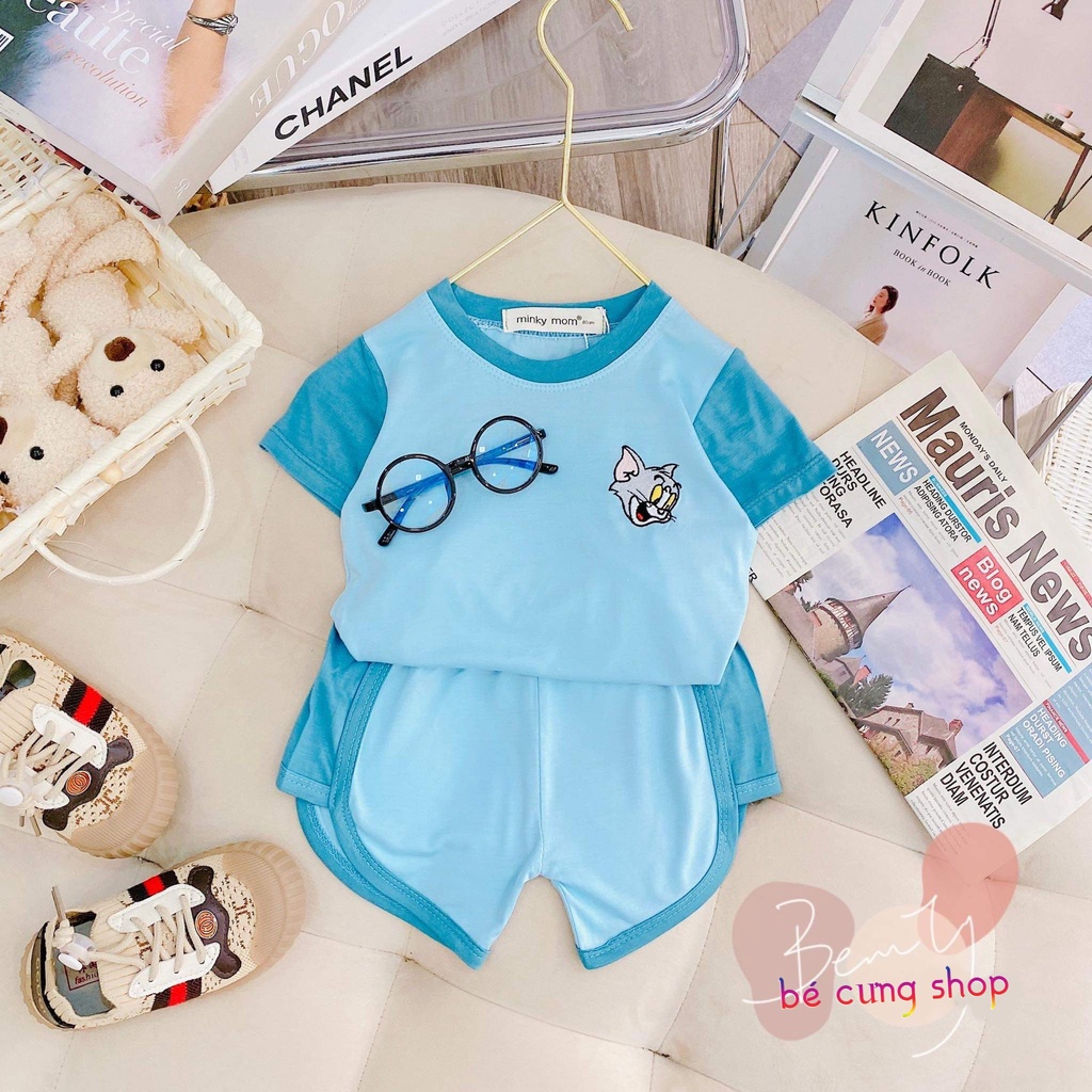 Hot !!! Sale Bộ quần áo cộc tay, hàng MINKY MOM CHÍNH HÃNG thêu họa tiết động vật cho bé trai, bé gái từ 7-28kg