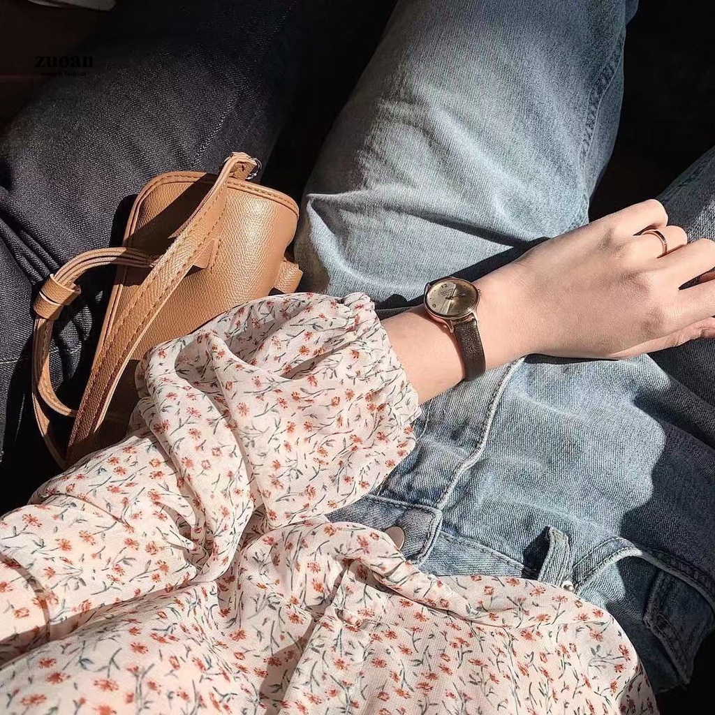 SUXI Áo Sơ Mi Nữ Tay Dài Họa Tiết Hoa Kiểu Hàn Quốc