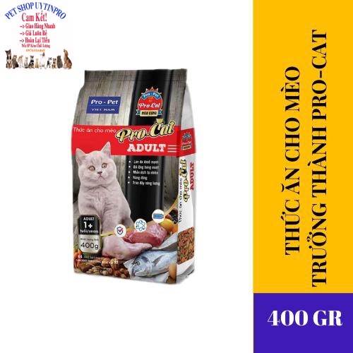 5 Gói Thức ăn hạt cho Mèo trưởng thành PRO-CAT ALDULT Gói 400g Xuất xứ Pro-Pet Việt Nam Dinh dưỡng hoàn chỉnh cho Mèo