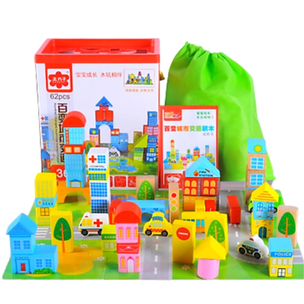 Bộ Mô Hình Lắp Ghép Đường Phố, Đồ CHơi Thông Minh Cao Cấp Bằng Gỗ Cho Bé, Alokids Tb