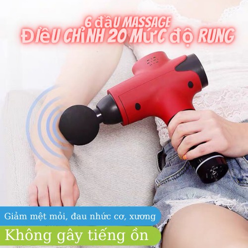 ✨BH 1 NĂM✨Súng massage cầm tay cao cấp EM003 CÁT Á 20 mức độ rung, 6 Đầu Massage,Màn LCD, điều khiển Cảm Ứng 1 chạm