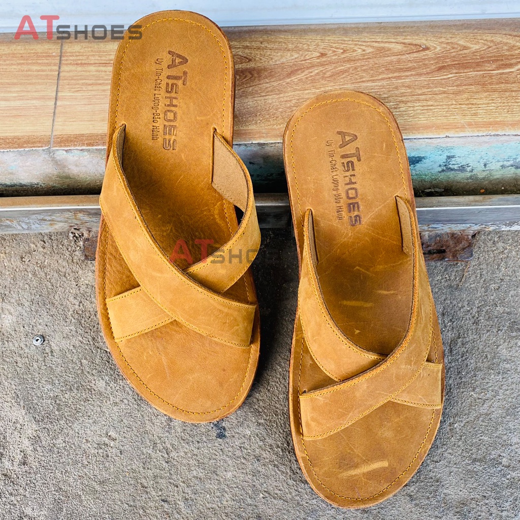 (Video thật) Dép lê nam quai chéo cao cấp mặt da phiên bản mới full nâu Hot 2021 mang cực đẹp, êm chân, siêu bền