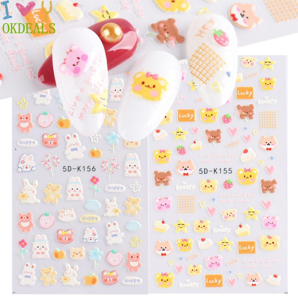 [Hàng mới về] Miếng dán trang trí móng tay in nổi 5D họa tiết hoạt hình tự dính đơn giản