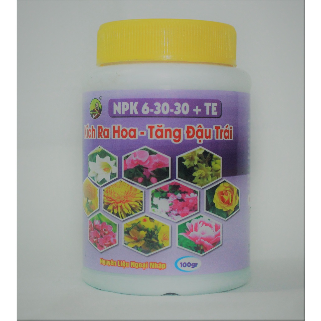 Phân bón vi lượng NPK 6-30-30 +TE - Kích ra hoa, tăng đậu trái trên cây kiểng, cây ăn trái - Hũ 100 gram