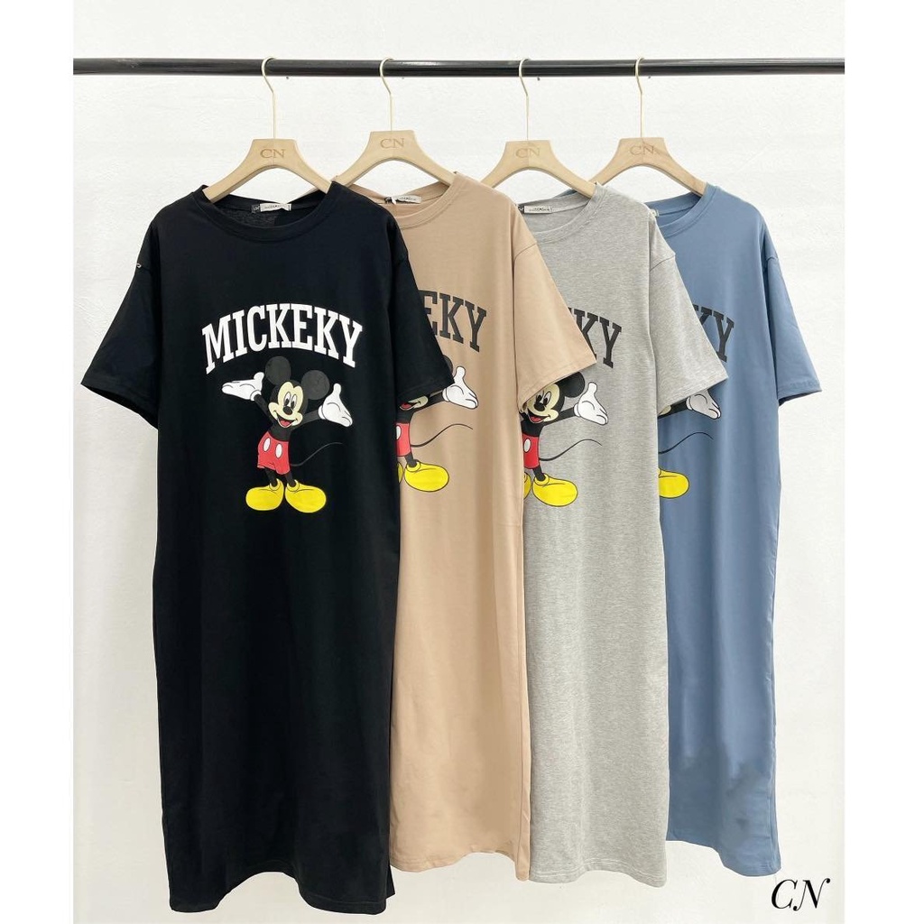 Đầm suông dài, váy suông bầu chất cotton Gemmy House in hình mickey