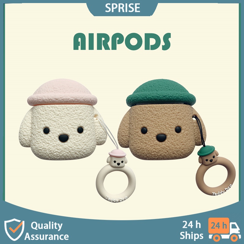 Vỏ bảo vệ hộp sạc tai nghe SPRISE kiểu chú chó có móc khóa dễ thương thích hợp cho Airpods Pro 1/ 2