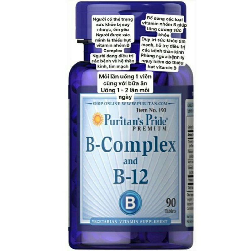 Viên Uống bổ máu, tăng cường sức khoẻ B-Complex with B-12 Puritan Pride