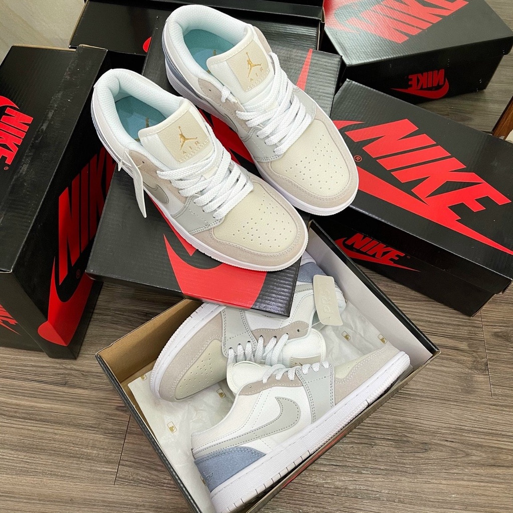 Giày Thể Thao Jordan 1 Low Paris Trắng Xám, JD1 Low Paris Cổ Thấp Gót Xanh Thời Trang Hot Hit 2021
