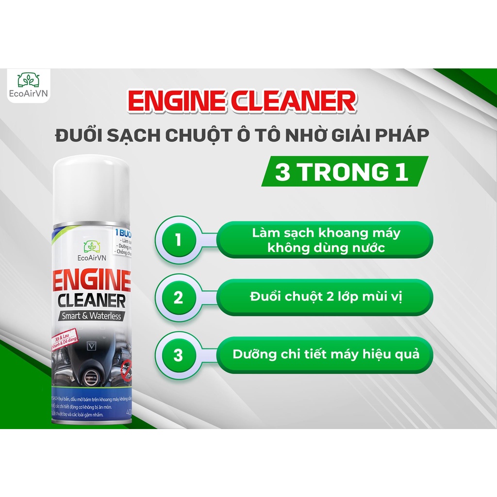 Chống chuột đuổi chuột diệt chuột khoang máy ô tô Engine Cleaner EcoairVn Lifetechstore đuổi chuột ô tô