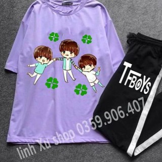 Áo tfboys 💖 freeship 💖 giảm ngay 5k khi nhâp - bộ quần áo tfboys màu tím cỏ bốn lá in free theo yêu cầu