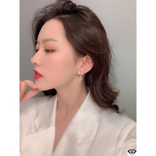 Bông tai bạc ta hình nơ nạm đá, Bông tai nơ nạm đá bạc ta-Minh Tâm Jewelry