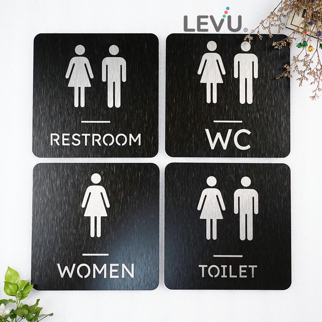 Bảng nhôm alu cao cấp dán tường WC - Toilet - Restroom - Men - Women khắc laser siêu nét