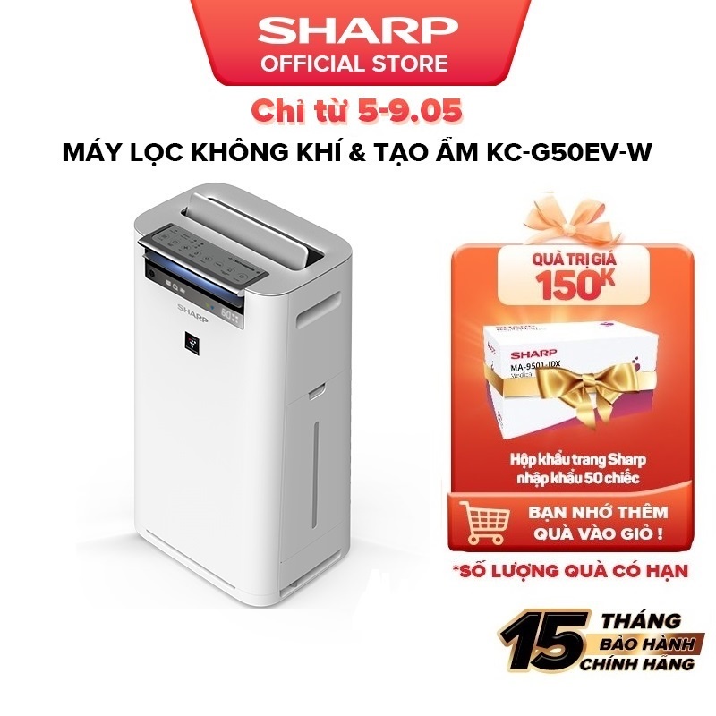 [Mã ELBAU7 giảm 7% đến 1TR]Máy Lọc Không Khí Sharp KC-G50EV-W Inverter Chính Hãng Bảo Hành 12 Tháng