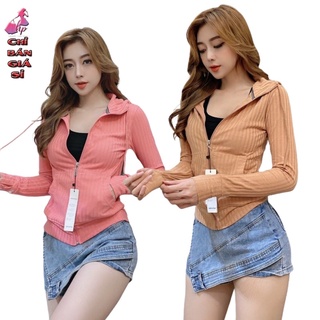 áo khoác nữ ôm body fỏm dài thun gân cao cấp quảng châu 6 túi có nón thời trang mẫu mới 2021 giá sỉ