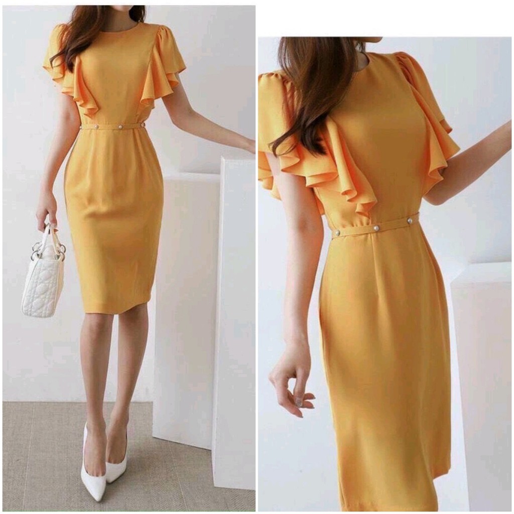ĐẦM BODY TAY NHÚN BÈO TRÒN ĐÍNH HẠT EO CÓ DÂY KÉO - 20Xcloset