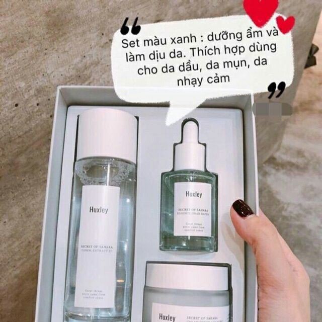 Bộ dưỡng ẩm, phục hồi da cao cấp Huxley Hydration Trio Set (Màu Xanh)