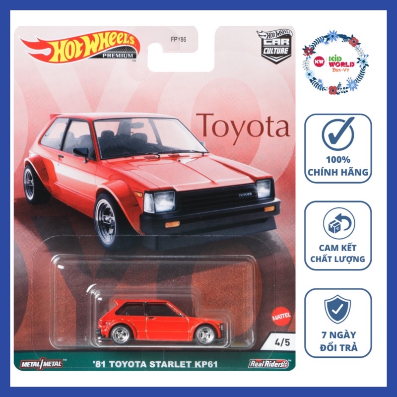 Xe mô hình Hot Wheels Premium Car Culture Series 2021 '81 Toyota Starlet KP61 GRJ95, bánh cao su.
