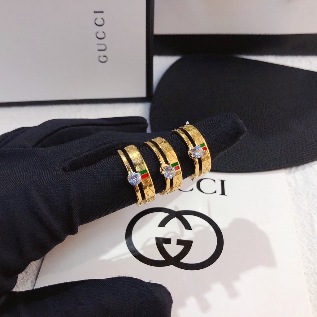 GUCCI Nhẫn đeo tay kim loại phong cách Hàn Quốc cho nữ 925