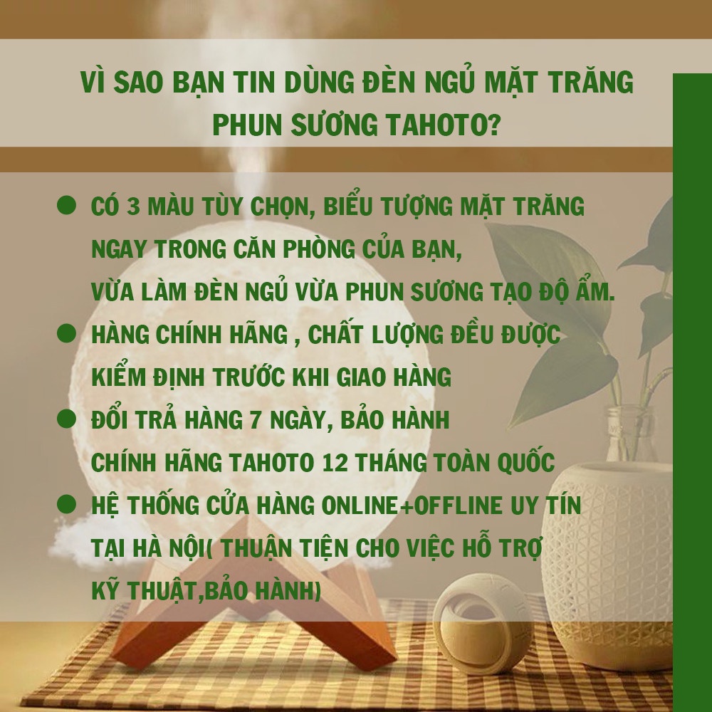 Máy xông tinh dầu TAHOTO phun sương hình mặt trăng khuếch tán hương thơm Tặng tinh dầu + củ sạc