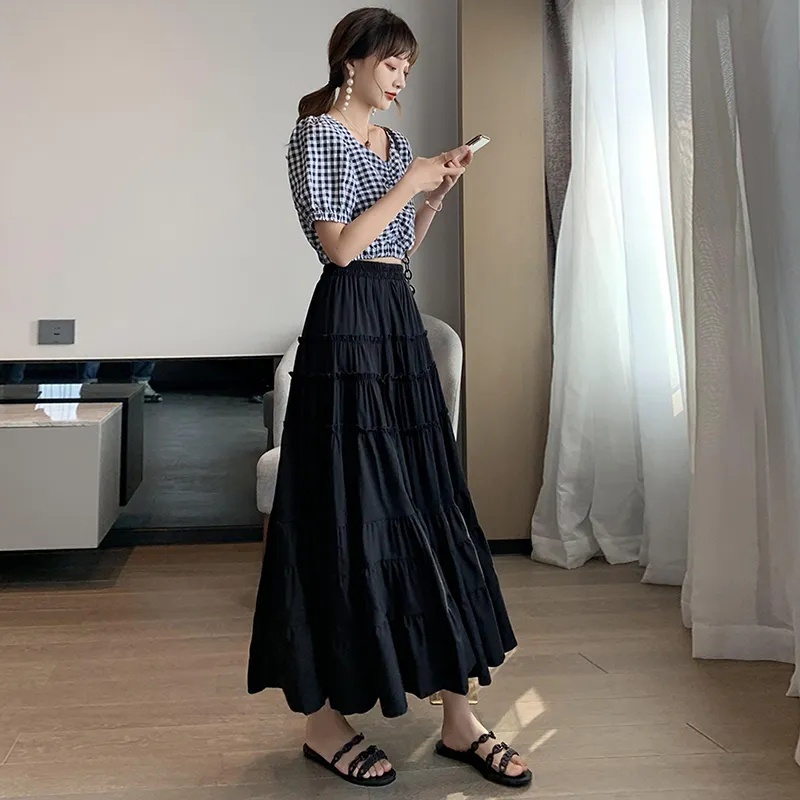 Chân Váy Maxi Dài Dáng Chữ A Xếp Tầng Chất Liệu Chiffon Thời Trang Hàn Quốc Cho Nữ