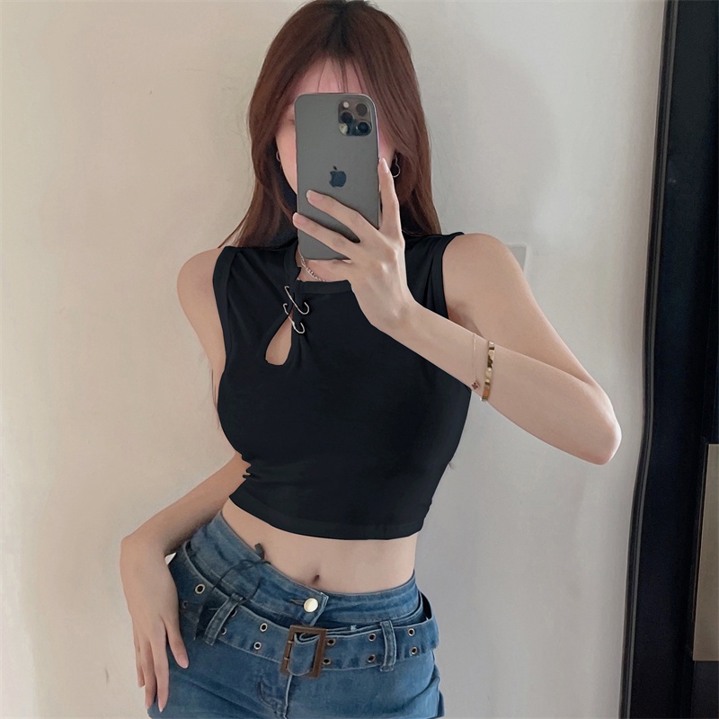 Áo croptop nữ khoét ngực Mugung Áo Ba lỗ khoét ngực kèm ghim áo A32