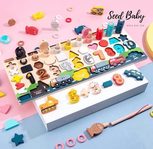 Bộ câu cá số đếm 5in1 gỗ cho bé luyện kỹ năng ghi nhớ - SEED BABY