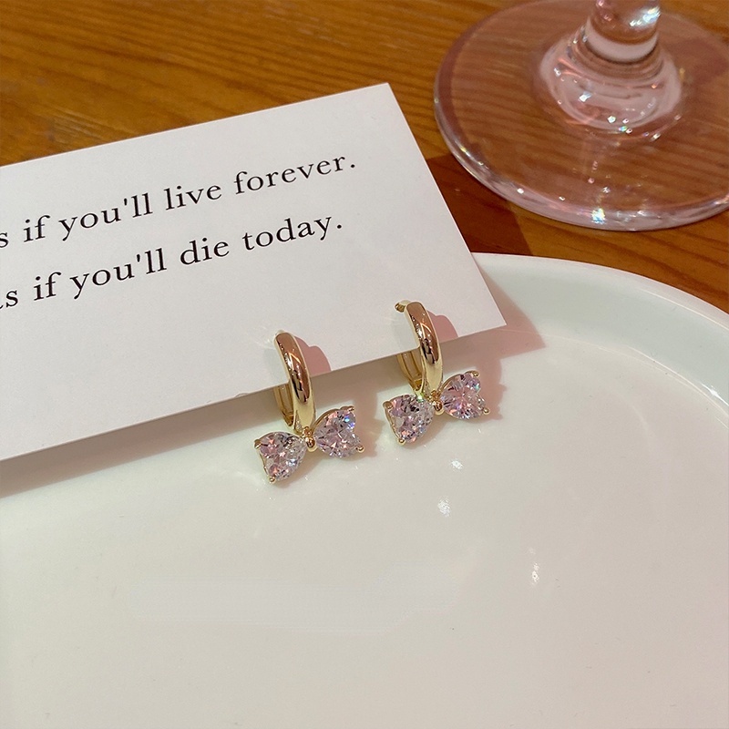 Bông Tai Hình Nơ Đính Kim Cương Lấp Lánh Phong Cách Hàn Quốc