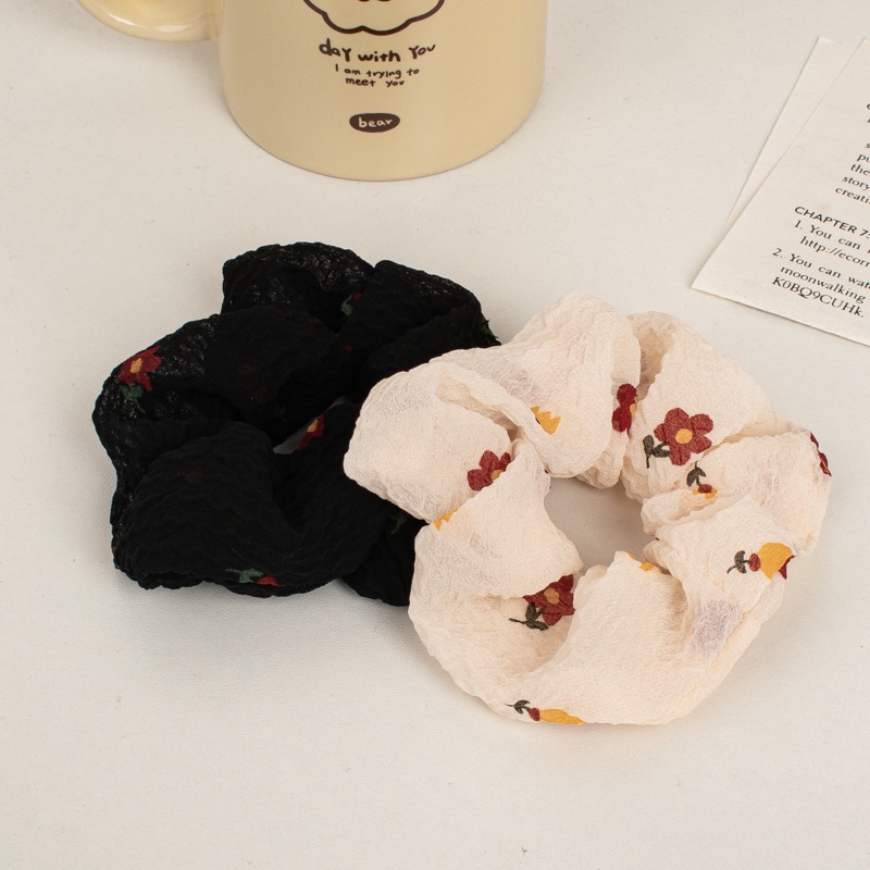 (0424) Dây Chun Scrunchies Vải Thô Nhăn Hoa Nhí Đơn Giản Nữ Tính