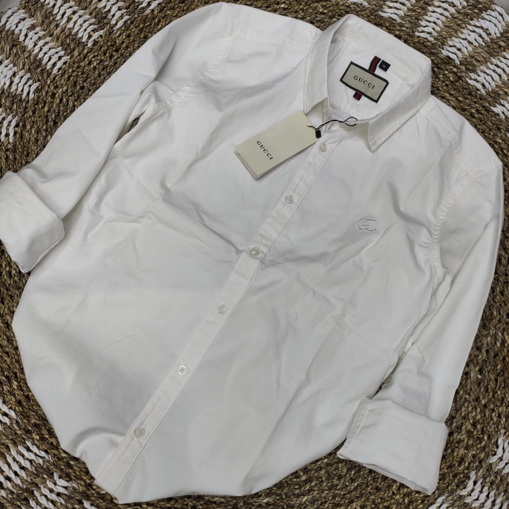 Áo Sơ Mi Gucci Tay Dài Màu Trắng / Trơn Thời Trang Công Sở Dành Cho Nam Giới