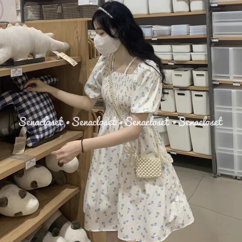 |🚛FREESHIP| Đầm Váy Hoa tulip Nhí chun ngực rớt vai mặc được 2 kiểu
