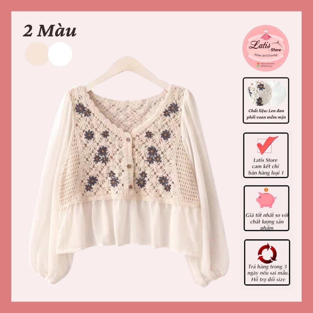 Áo Babydoll Trắng Tiểu Thư, Áo babydoll Hoa Nhí Cổ V Kiểu Dáng Ulzzang Hàng Quảng Châu Latis Store