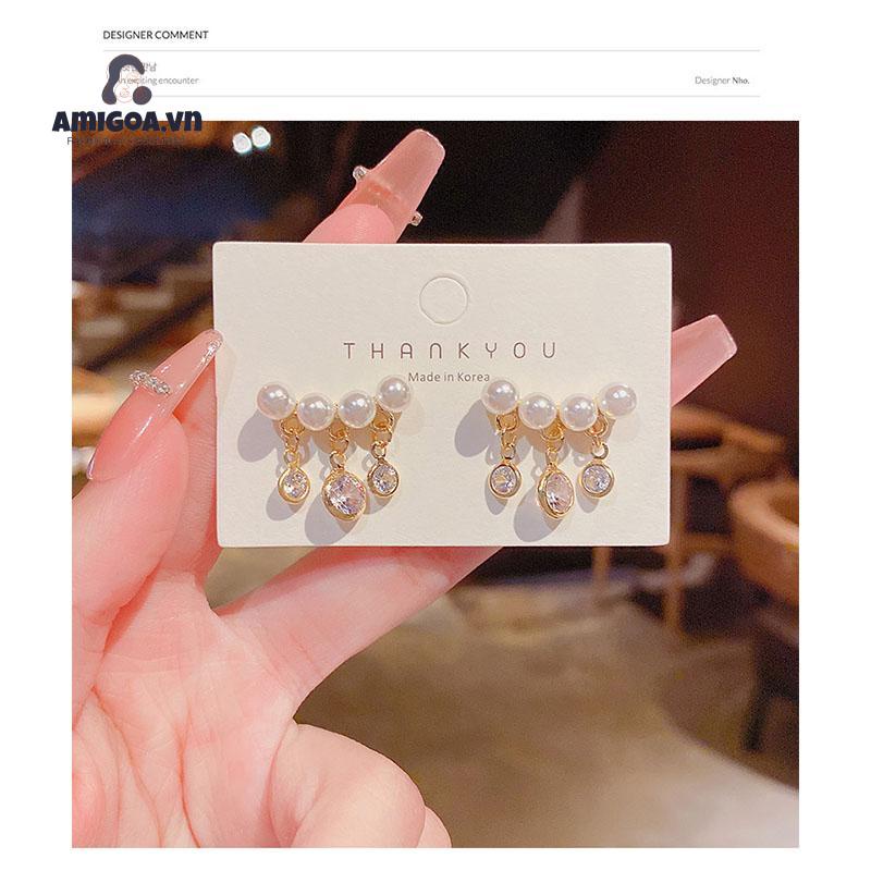 ✨✨Khuyên Tai Bạc 925 Đính Ngọc Trai Tua Rua Siêu Nữ Tính