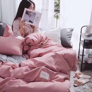 Bộ Chăn Ga Gối Cotton Tici Hồng Đất