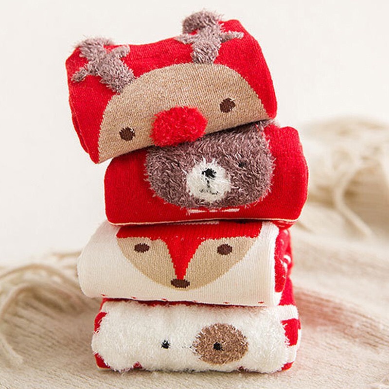 Tất Vớ họa tiết Giáng Sinh dễ thương vải cotton co dãn bền bỉ Quà tặng Noel xinh xắn