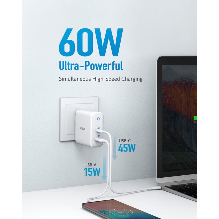 Cốc Sạc Nhanh Anker A2636 35W 2 Cổng PD 20W+USB-A QC3.0 15W,(Bảo Hành 18T)