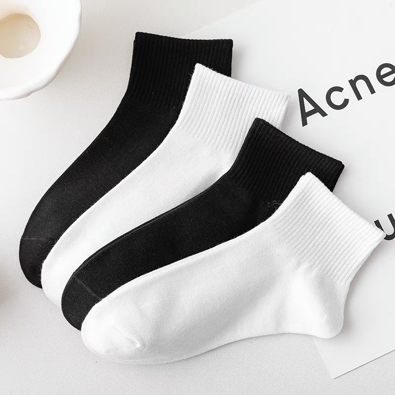 Tất nữ cổ ngắn nhún hàn quốc đẹp cao cấp cute màu trắng đen SHOESCARE T1