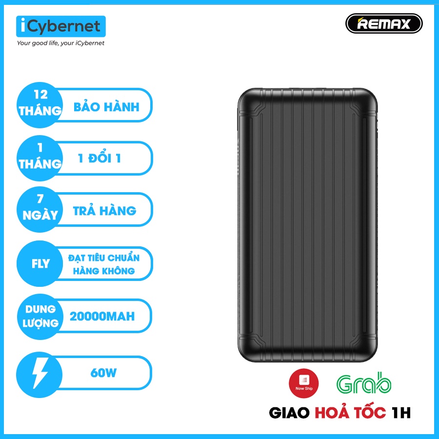 Sạc dự phòng 20000mah sạc nhanh 60W 3 Cổng hàng chính hãng REMAX PDP85 ICYBERNET