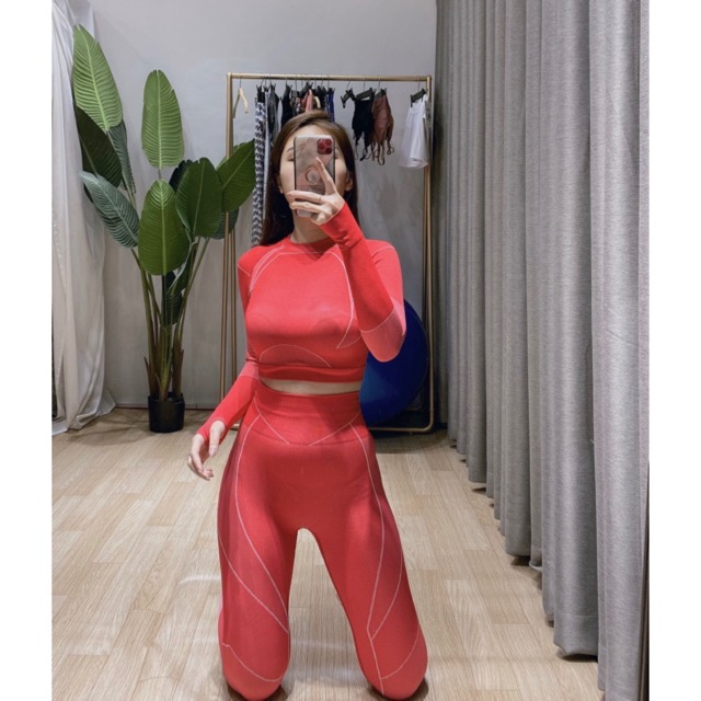 XẢ 🚀 | Ảnh Thật | Bộ tập gym nữ , đồ tập thể thao yoga đỏ viền trắng . 2020 Sale 1 Xinh new . ! : 2021 * [ HÀNG ĐẸP ]
