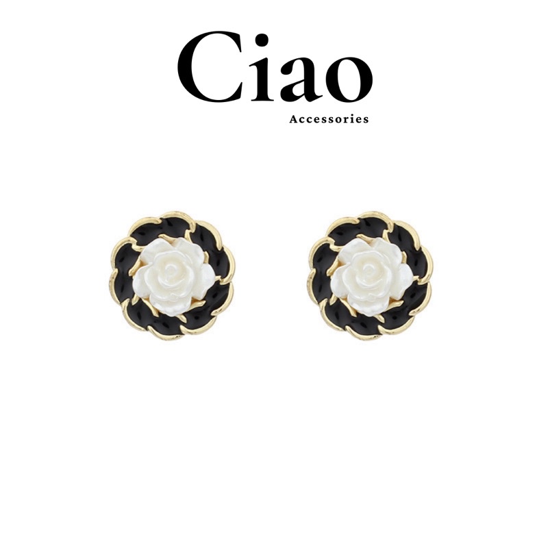 [HOẢ TỐC 1H] Khuyên tai/ Bông tai mạ bạc S925 thiết kế hình hoa hồng White Rosie Ciao