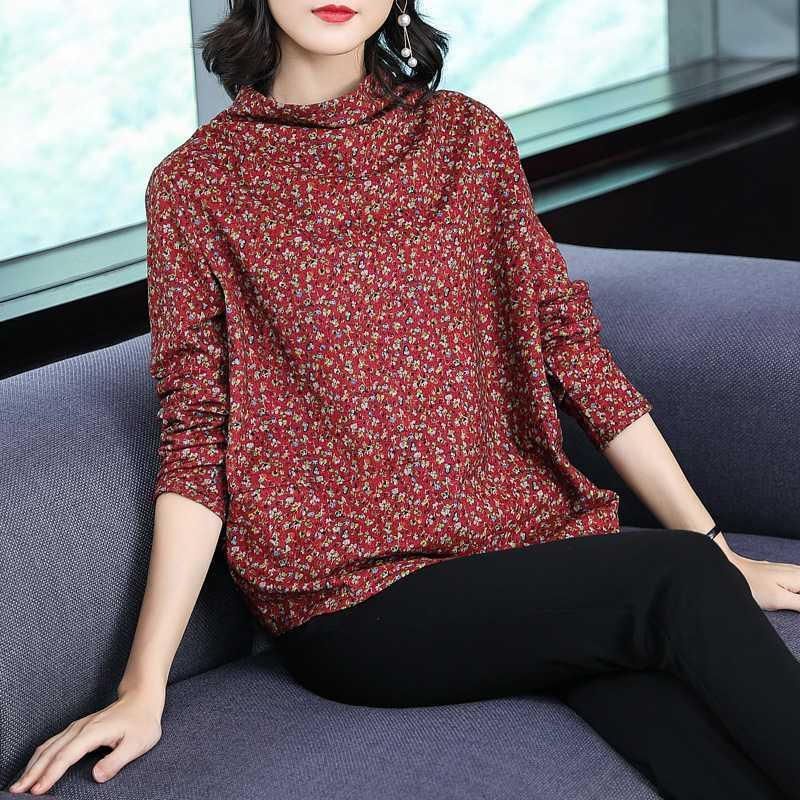 Áo Thun Tay Dài Cổ Cao Dáng Rộng Thời Trang Mùa Thu Cho Phụ Nữ Trung Niên KO3P