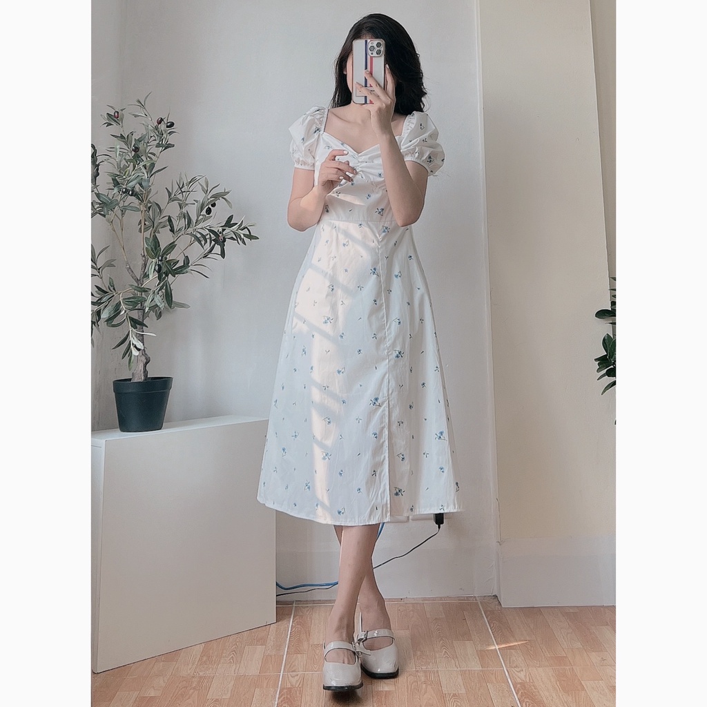 Đầm váy babydoll hoa nhí tay bồng