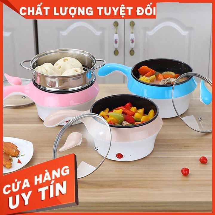 NỒI NẤU MÌ TÔM CÓ LỒNG HẤP INOX, TAY CẦM DÀI, RUỘT NỒI CHỐNG DÍNH,CÔNG SUẤT MẠNH