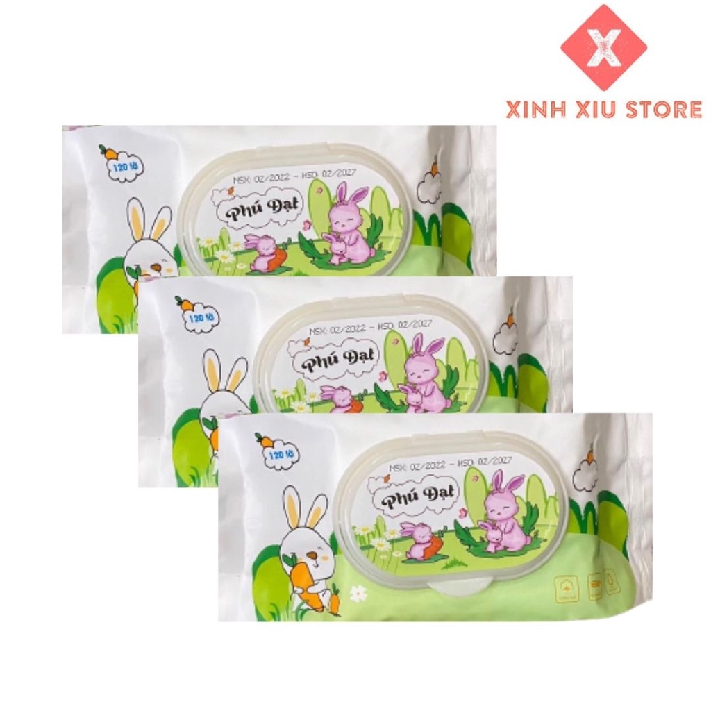 Khăn giấy ướt 120 tờ không mùi  hình con thỏ Phú Đạt date mới nhẩt