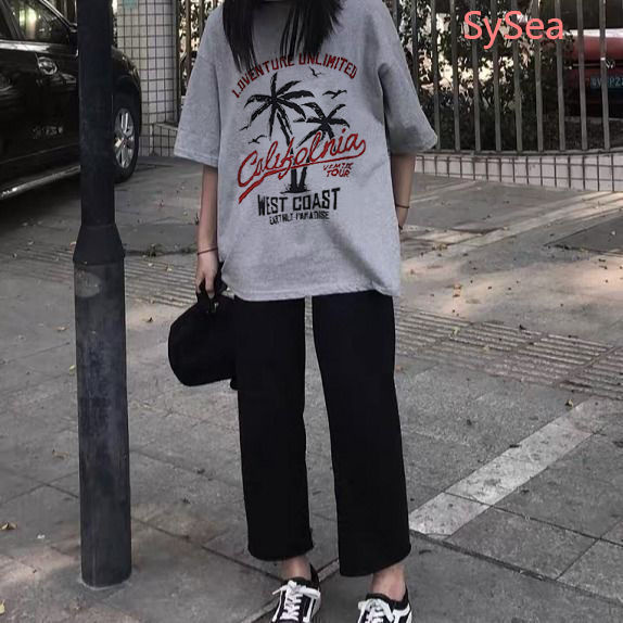 Set áo thun ngắn tay form rộng và quần ống rộng thời trang thích hợp cho nữ