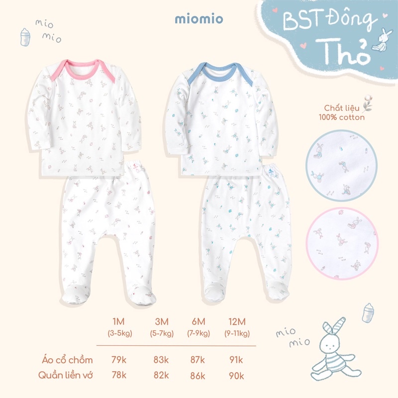 Bộ Quần Áo Sơ Sinh Thu Đông, Cổ Chồm MIOMIO - Cho Bé Trai, Bé Gái (Từ 0-12 tháng), Vải Interlock Cotton.