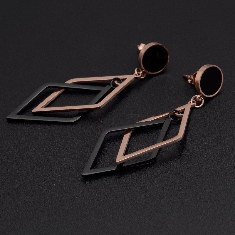 Bông Tai Bằng Thép Titan Không Gỉ Màu Vàng Hồng Hình Học Đơn Giản Phong Cách Nhật Hàn Cho Nữ