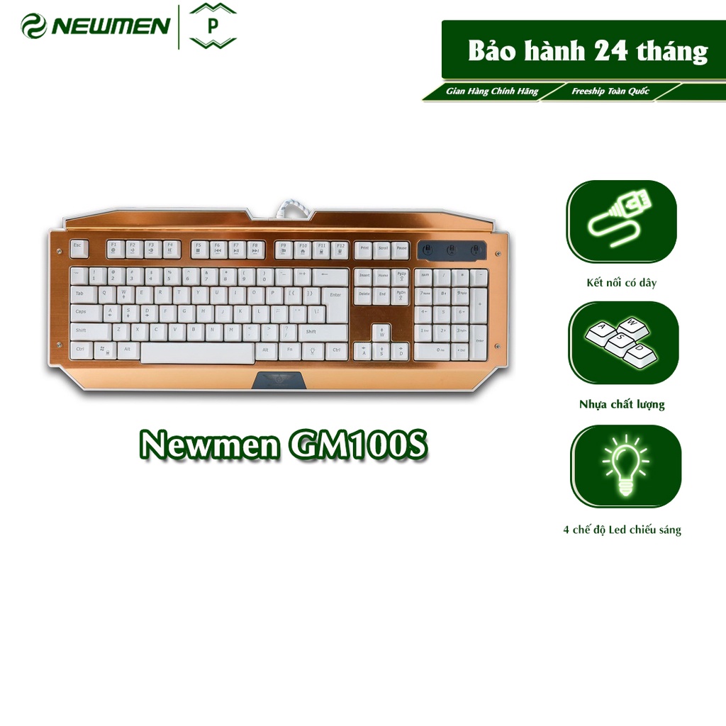 Bàn phím bán cơ Newmen GM100s Mặt nhôm Full-size LED, bảo hành 24 tháng - Hàng Chính Hãng